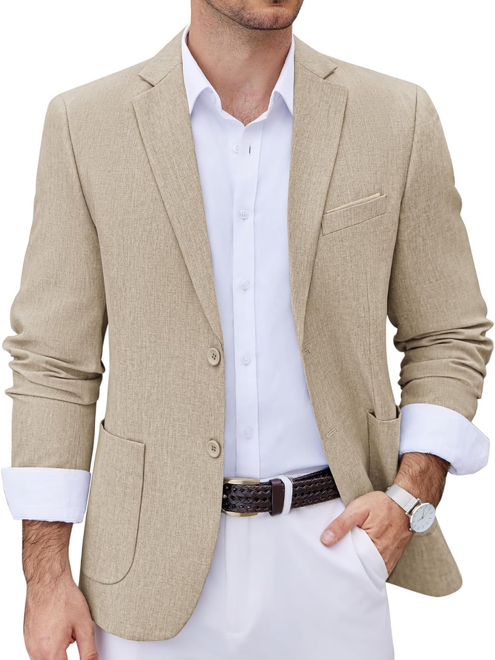 COOFANDY Men's Casual Blazer Two Button Sport Coat Lightweight Light Khaki